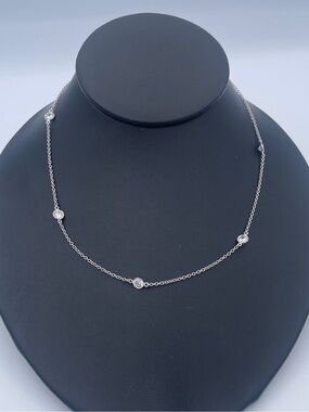 JCM New York Sterling Silver 925 CZ Station Necklace Bezel Set Minimalist Chain